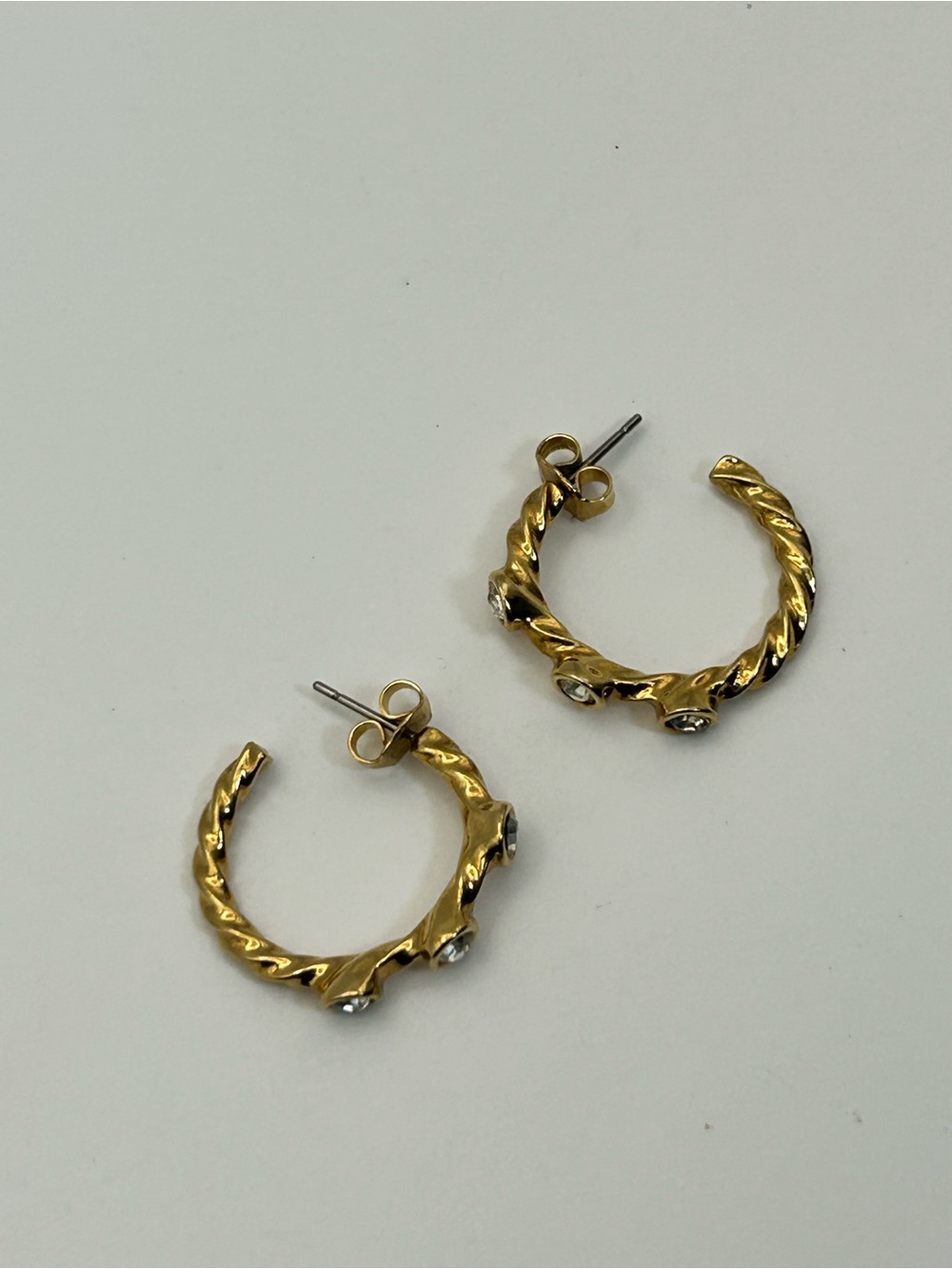 Vintage Twisted Hoop Crystal Earrings Chunky Studs Gold-tone - Picture 7 of 9